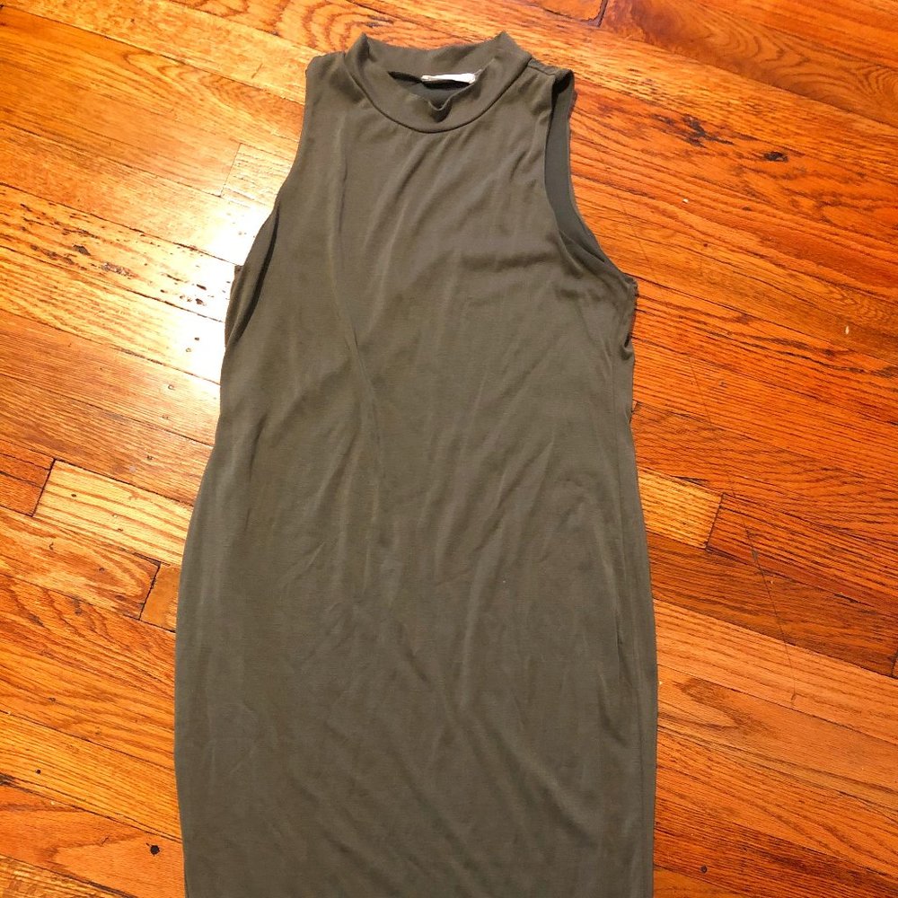Mock Neck Olive Midi Sleeveless Dress